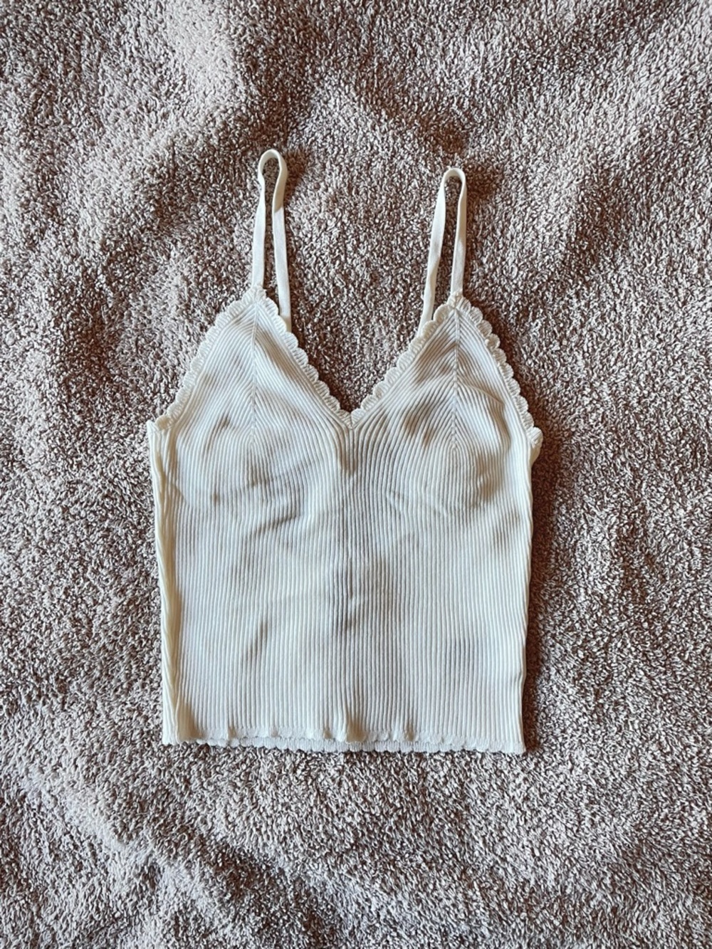 DIVIDED Cream Ribbed V-Neck Cami Tank Top